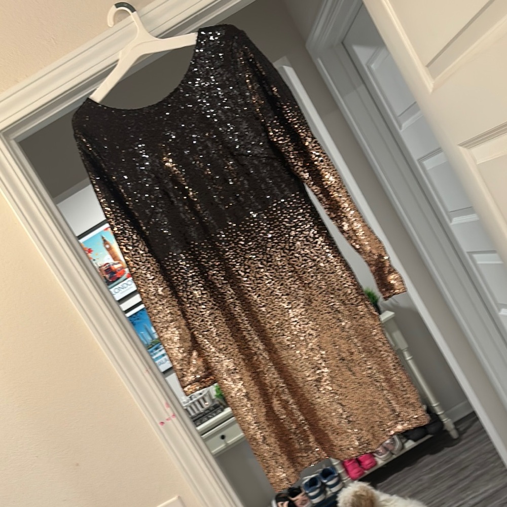 Charlotte Russe Black and Gold Sequin Midi Dress